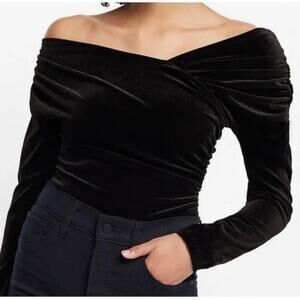 Express Off the shoulder Black Velvet Bodysuit SZ L